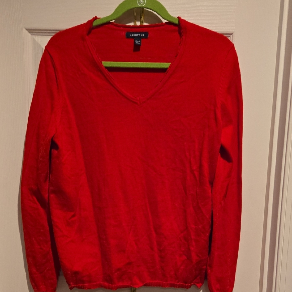 Lands' End Red V-Neck Sweater